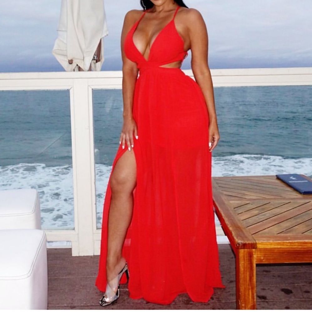 Red maxi dress from HotMiamistyles with slit small